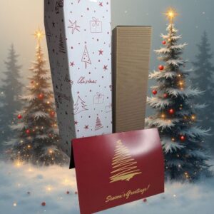 Geschenkverpackung Sektflasche Grusskarte Schaumweinmagazin