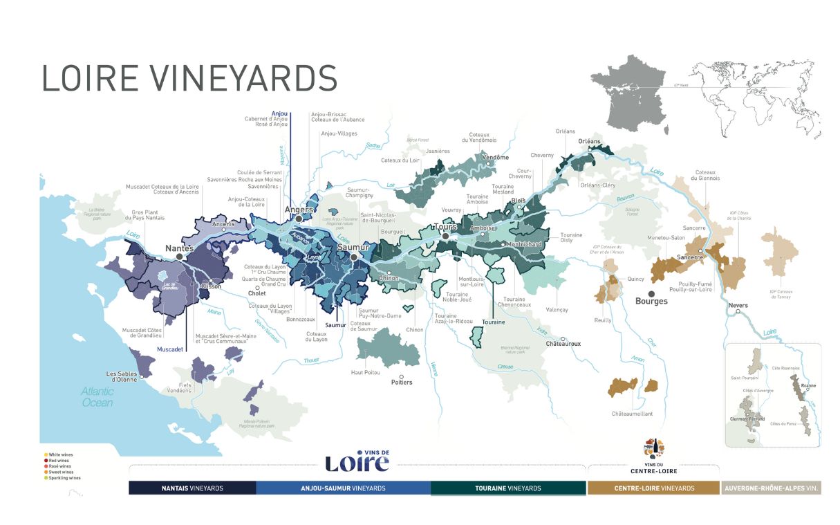 Crémant de Loire Karte der Appellation AOC Loire