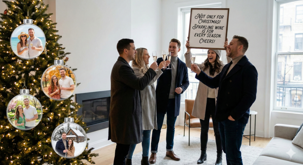 Weihnachtsfeier: Sekt gehört nicht nur unter den Tannenbaum! Ki generated picture